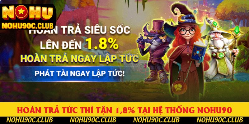 Hoàn trả tức thì tận 1,8% tại hệ thống Nohu90